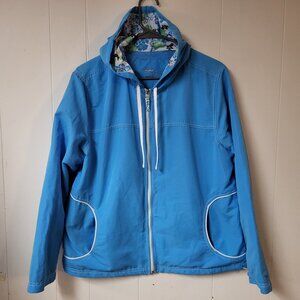 Threehearts Size L Blue Women's Full Zip Hooded Jacket